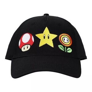 Bioworld Super Mario Brothers Power-Ups Baseball Cap - Black One Size Snap Back